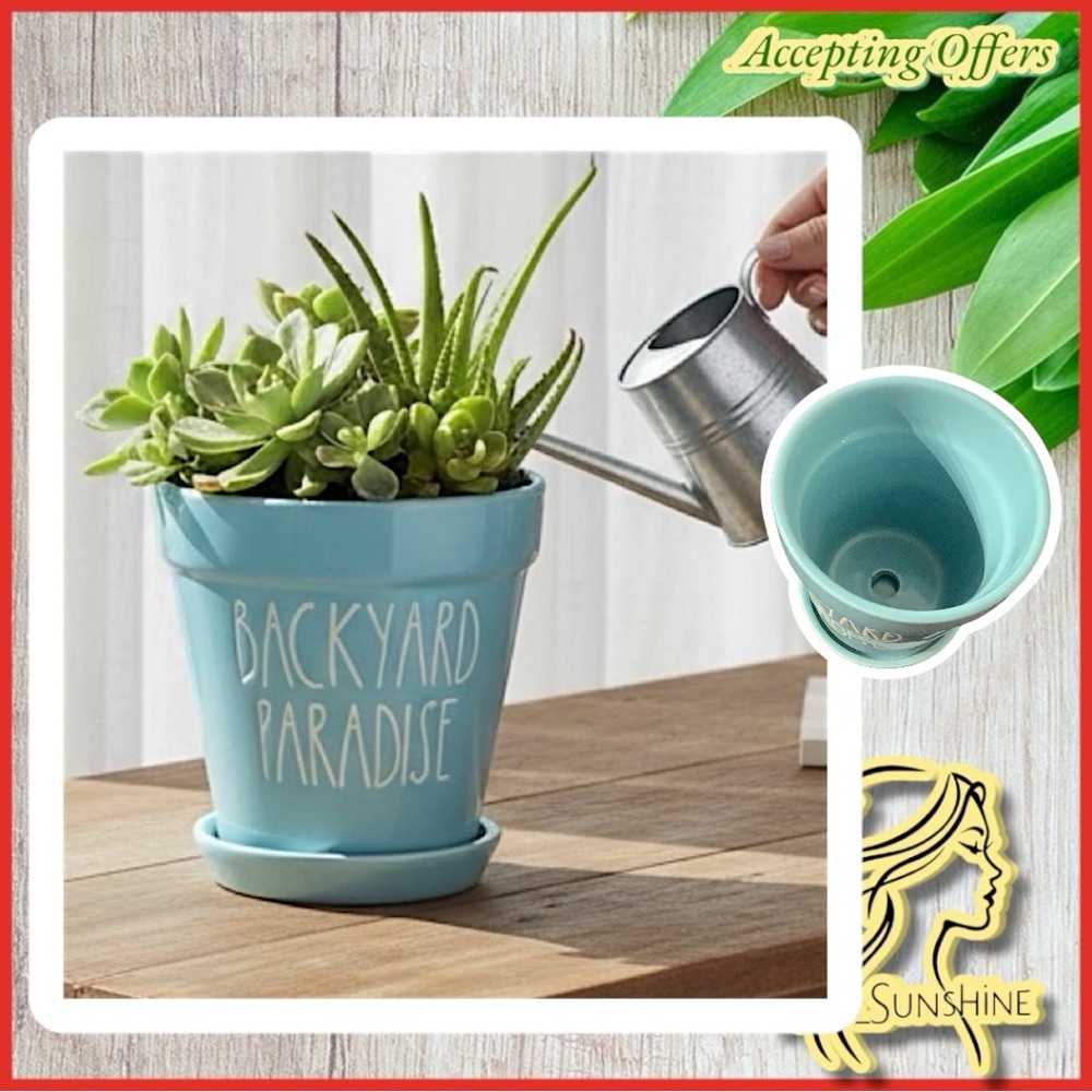 RAE DUNN NEW - 4” dia x 5” tall Flower pot with water control - no plants incl.